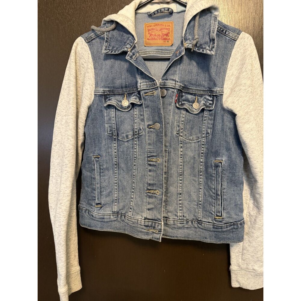 Levi Strauss & Co. Denim Jacket with Jersey Sleeves and Hood Womens Size M